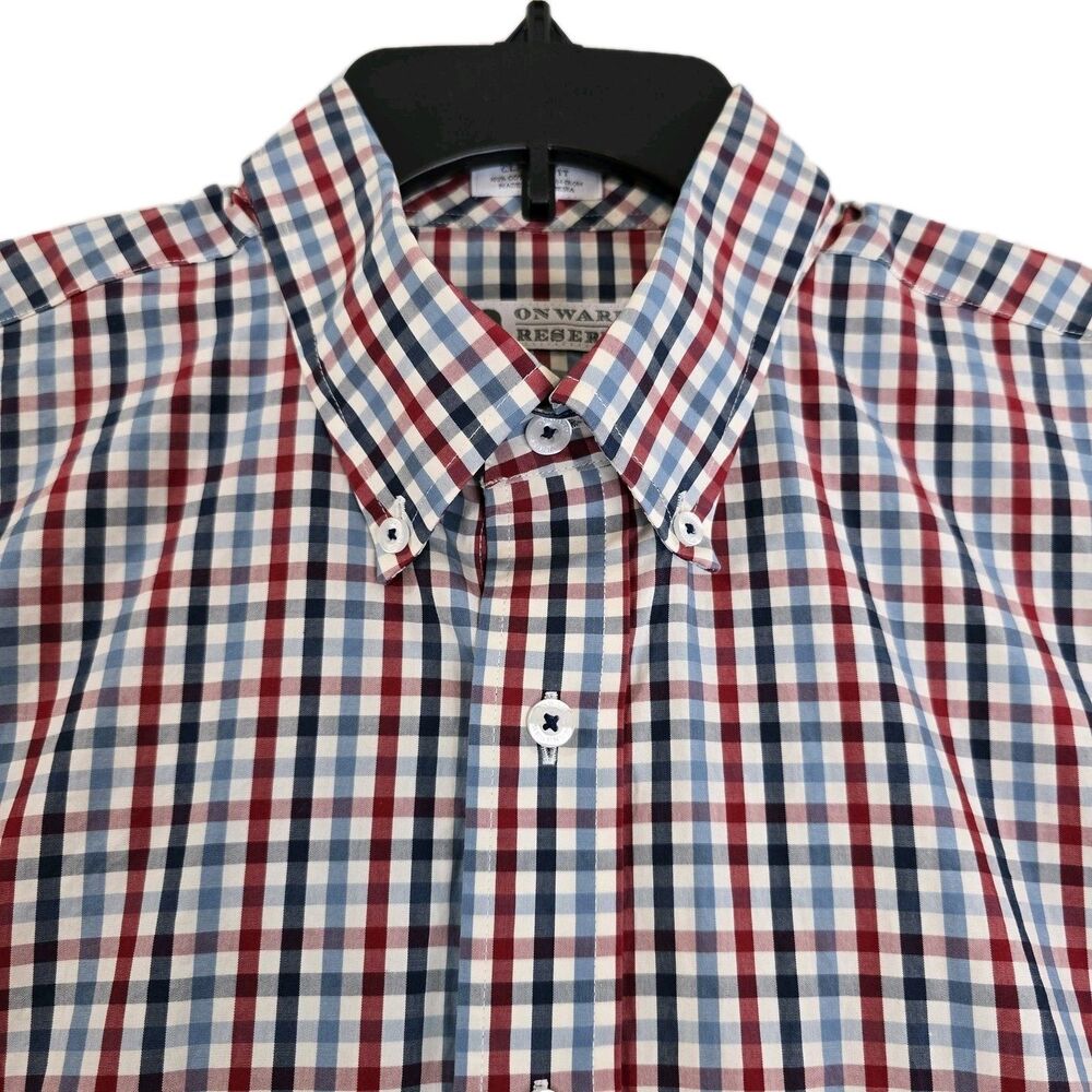 Onward Reserve Shirt Mens Large Red Blue Plaid Classic Fit Non Iron Cotton